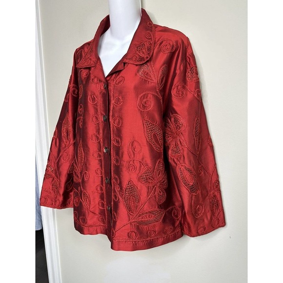 MULTIPLES Rare 100%Silk Embroidered Crochet‎ Jacket Lightweight ~ 3/ 2X - Picture 2 of 7